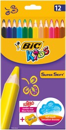 Bic Kids Supersoft Yumuşak Jumbo Kalın Kuru Boya Kalemi 12 Renk + Kalemtraş - 1