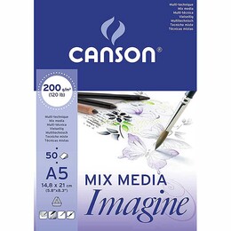 Canson Mix Media Imagine Çok Amaçlı Eskiz Çizim Defteri Blok 200 gr. A5 50 yaprak - 1