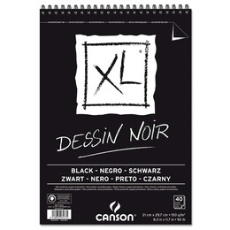 Canson XL Noir Spiralli Siyah Eskiz Çizim Defteri 150 gr. A4 40 yaprak - 1