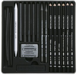 Cretacolor Black Box Charcoal Drawing Set Karakalem Eskiz Çizim Seti Metal Kutu 20 Parça - 2