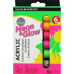 Daler Rowney Neon & Glow In The Dark Akrilik Boya Seti (5 Fosforlu+1 Karanlıkta Parlayan) 6 Renk x 12 ml. - 1