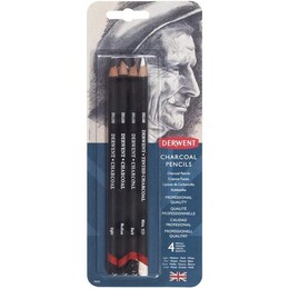 Derwent Charcoal Pencils Kömür Füzen Kalem Karakalem Eskiz Çizim Seti 4'lü Blister - 1