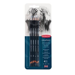 Derwent Graphic Pencils Dereceli Kalem Karakalem Eskiz Çizim Seti Medium (Designer) 4'lü Blister - 1