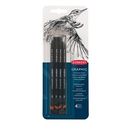 Derwent Graphic Pencils Dereceli Kalem Karakalem Eskiz Çizim Seti Soft (Sketching) 4'lü Blister - 1