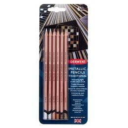 Derwent Metalik Renkli Kuru Boya Kalemi Seti 6'lı Blister Traditional - 1