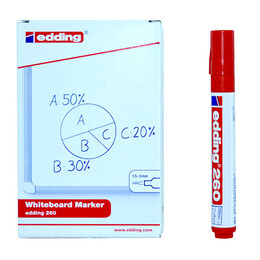 Edding 260 Whiteboard Marker Yazı Tahtası Kalemi 10'lu Kutu Kırmızı - 1