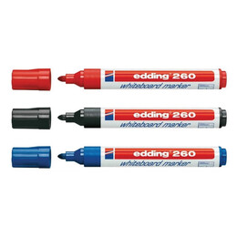 Edding 260 Whiteboard Marker Yazı Tahtası Kalemi Seti 3'lü Siyah, Kırmızı, Mavi - 1