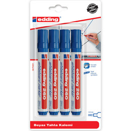 Edding 260 Whiteboard Marker Yazı Tahtası Kalemi Seti 4'lü Mavi - 1