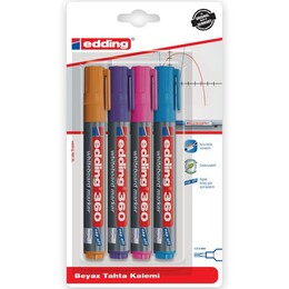 Edding 360 Whiteboard Marker Yazı Tahtası Kalemi Seti 4'lü Karışık Renk - 1