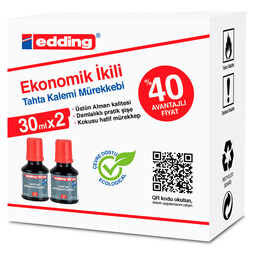 Edding BT30 Yazı Tahtası Kalemi Mürekkebi 30 ml. x 2'li Kutu KIRMIZI - 1