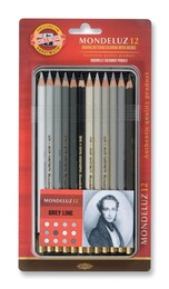 Koh-i Noor Mondeluz Aquarell Boya Kalemi Seti 12 Renk Metal Kutu GRİ TONLAR - 1