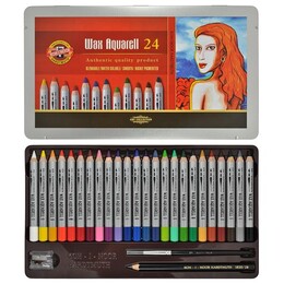 Koh-i Noor Wax Aquarell Balmumu Kalın Boya Kalemi Seti 24 Renk Metal Kutu - 1