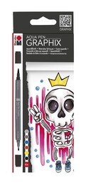 Marabu Graphix Aqua Pen Çift Uçlu Grafik Çizim Manga Marker Kalemi Seti 6 Renk King Of Bubblegum - 1