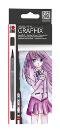 Marabu Graphix Aqua Pen Çift Uçlu Grafik Çizim Manga Marker Kalemi Seti 6 Renk Ma Ke Manga - 1