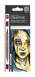 Marabu Graphix Aqua Pen Çift Uçlu Grafik Çizim Manga Marker Kalemi Seti 6 Renk Metropolitan - 1