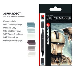 Marabu Graphix Sketch Marker Seti 6 Renk Alpha Robot - 1