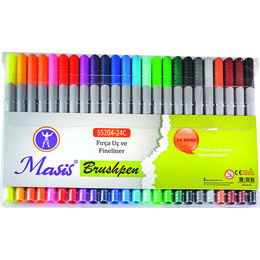 Masis Brushpen Çift Uçlu Fırça Uç + Fineliner Kalem 24 Renk - 1