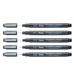 Pentel Pointliner Fiber Uçlu Teknik Çizim Kalemi Seti 5′li - 1