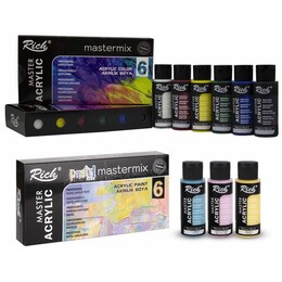 Rich Mastermix Akrilik Boya Seti 12 Renk x 60 cc. 6 Canlı + 6 Pastel Renk - 1