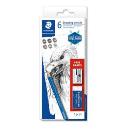 Staedtler Mars Lumograph Dereceli Kalem Karakalem Eskiz Çizim Seti 6 Kalem + Silgi + Kalemtraş - 1