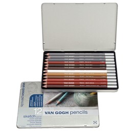 Talens Van Gogh Sketch Set Special Sanguine Karakalem Eskiz Çizim Seti 12'li Metal Kutu - 1