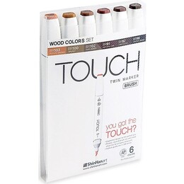 Touch Twin Brush Marker Fırça Uçlu Marker Seti 6 Renk AHŞAP TONLARI - 1