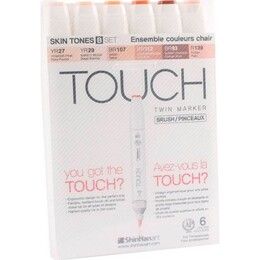 Touch Twin Brush Marker Fırça Uçlu Marker Seti 6 Renk TEN RENKLERİ B - 1