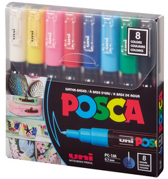 Uni Posca PC-1M 0.7 Su Bazlı Boyama Markörü Seti Ana Renkler 8 RENK - 1