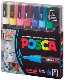 Uni Posca PC-3M 0.9-1.3 Su Bazlı Boyama Markörü Seti Ana Renkler 8 RENK - 1