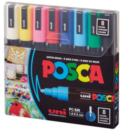 Uni Posca PC-5M 1.8-2.5 Su Bazlı Boyama Markörü Seti Ana Renkler 8 RENK - 1