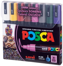 Uni Posca PC-5M 1.8-2.5 Su Bazlı Boyama Markörü Seti Koyu Renkler 8 RENK - 1