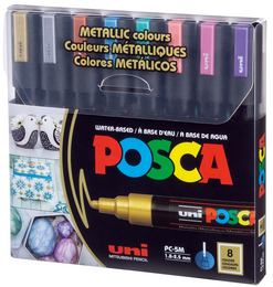 Uni Posca PC-5M 1.8-2.5 Su Bazlı Boyama Markörü Seti Metalik Renkler 8 RENK - 1