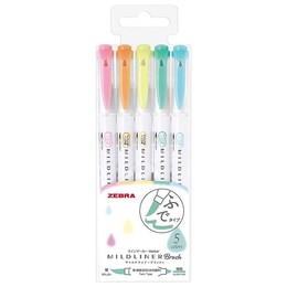 Zebra Mildliner Brush Fırça Uçlu İşaretleme Kalemi Seti 5'li Pastel Renkler - 1