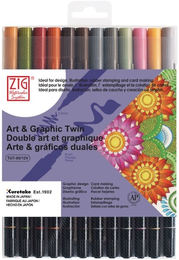 Zig Art & Graphic Twin Marker Brush Pen Çift Uçlu Çizim Kalemi Seti 12 Renk MUTED COLORS - 1