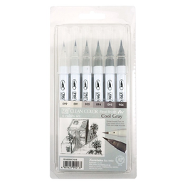 Zig Clean Color Real Brush Fırça Uçlu Marker Kalem Seti 6 Renk COOL GRAY COLORS - 1